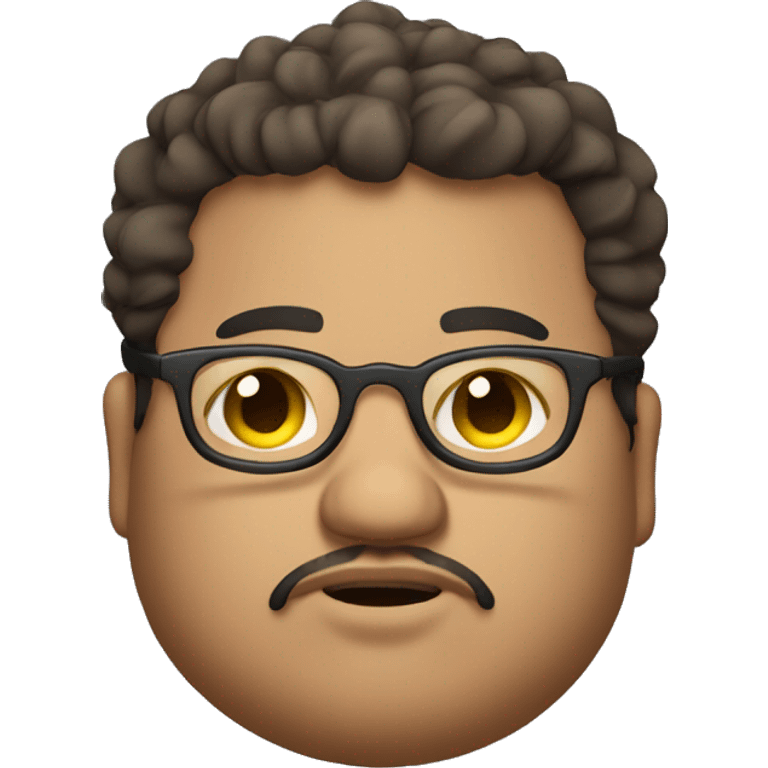 chubby mexican man with glasses curly hair and a goatee looking forward slightly upset emoji