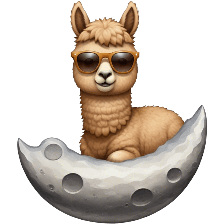 alpaca with sunglasses on landing on the moon emoji