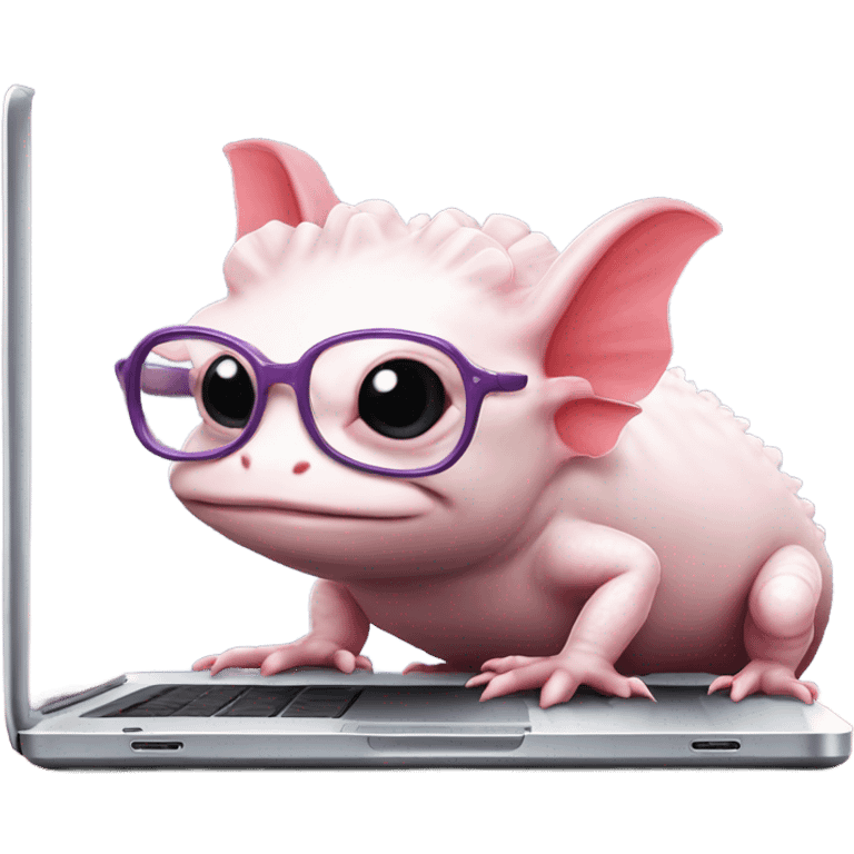 Axolotl with glasses working on a laptop emoji