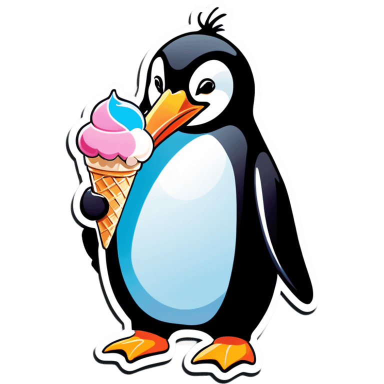 Penguin eating ice cream emoji