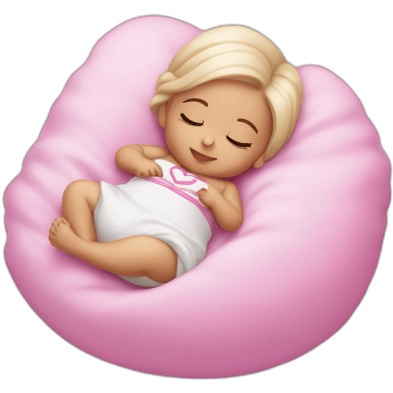 white sleeping newborn in a dress with a barbie logo emoji