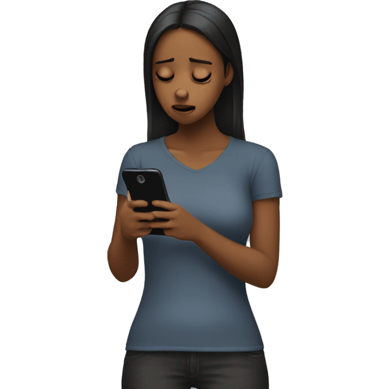 girl looking at phone with despair emoji