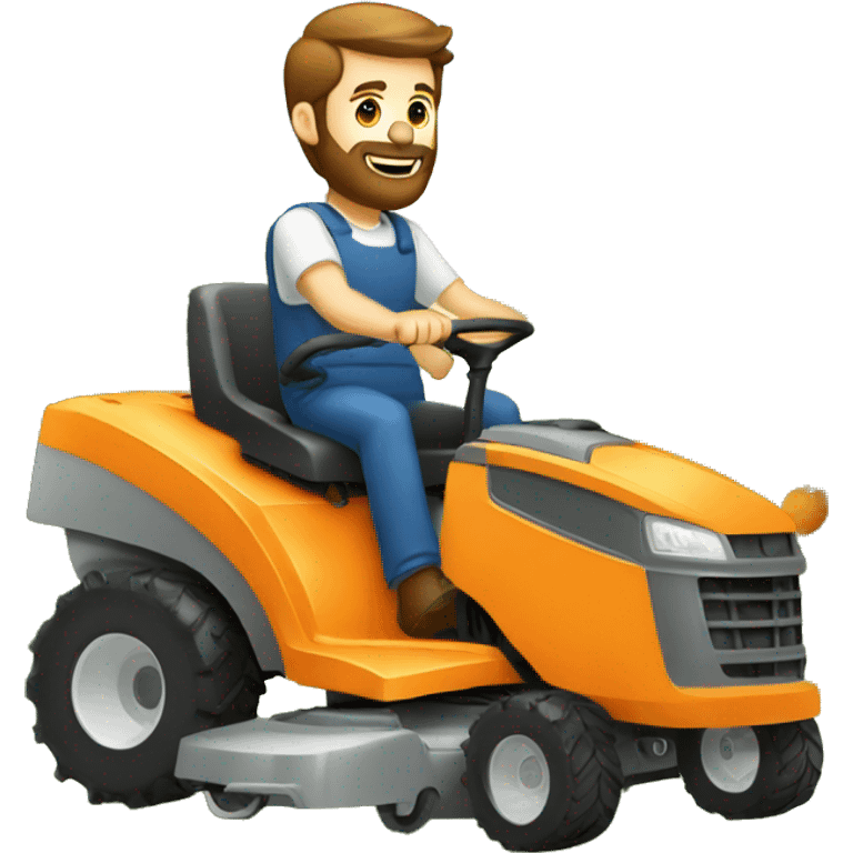 A white man with brown hair and a beard pushing an orange mower emoji