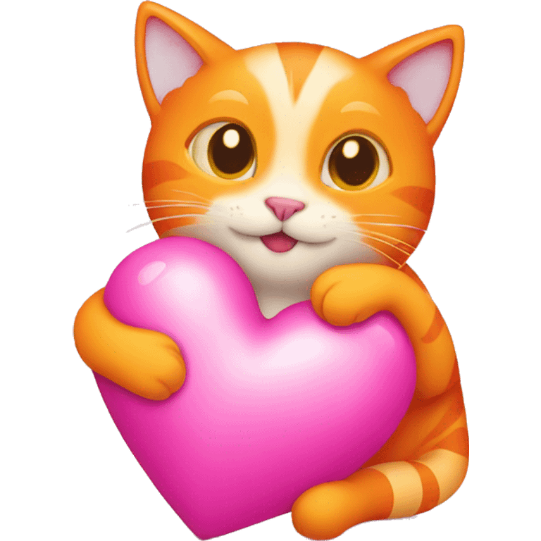 Orange cat hug a pink heart emoji