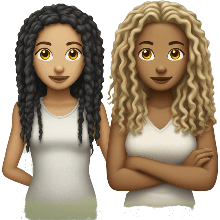 Two light skin girls one with dreadlocks one with curly hair emoji