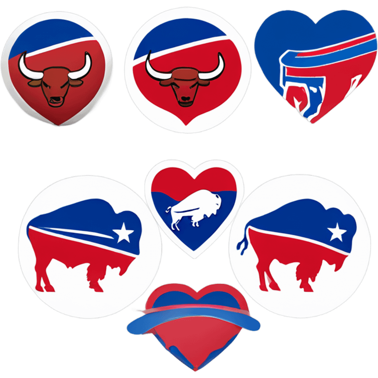 Heart emoji with 3 colors, blue border outside, red heart inside, smaller white heart inside of that, with the Buffalo bills buffalo in the middle  emoji