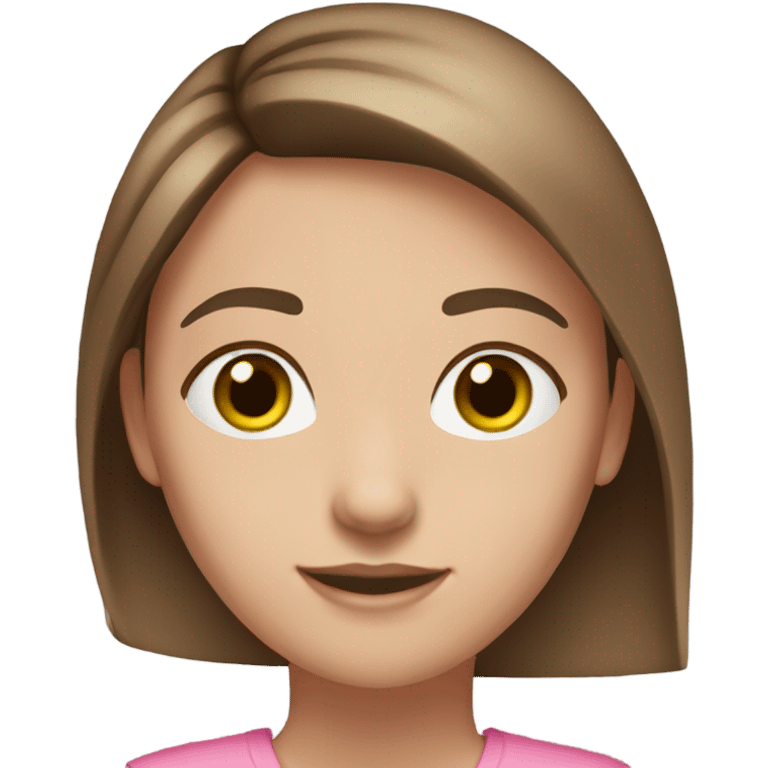 girl emoji. green eyes. brown straight hair.pink clothes. eyebrows medium sized. pale/medium shade skin emoji