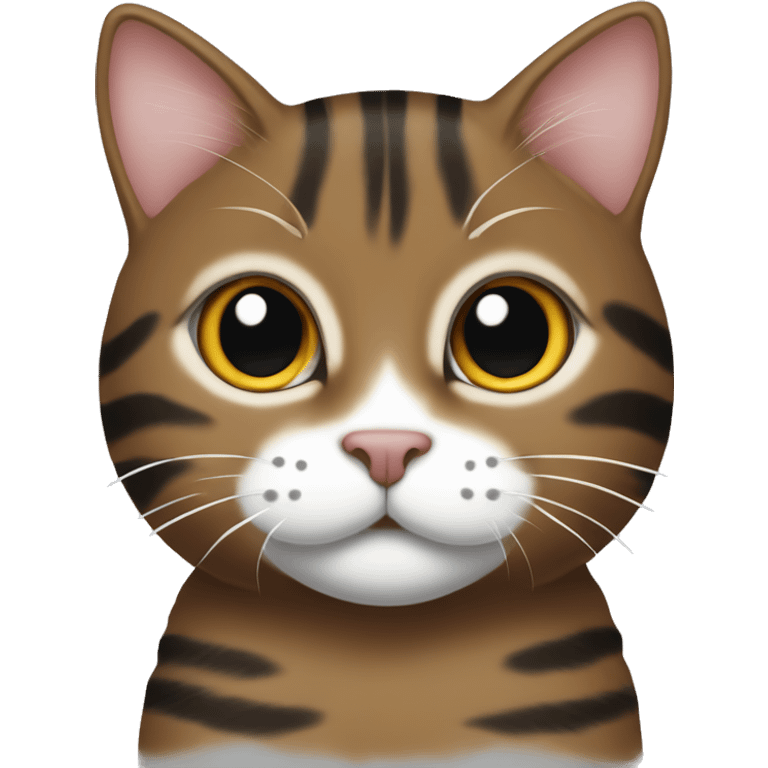 Brown and black striped tabby cat with white paws and a white spot on face emoji