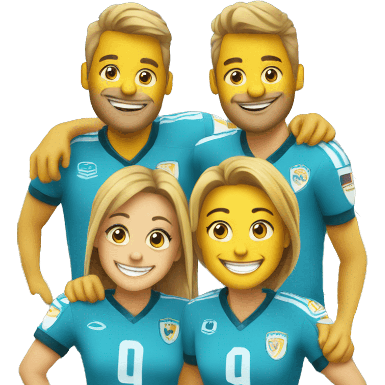 four happy football fans at a staduim emoji