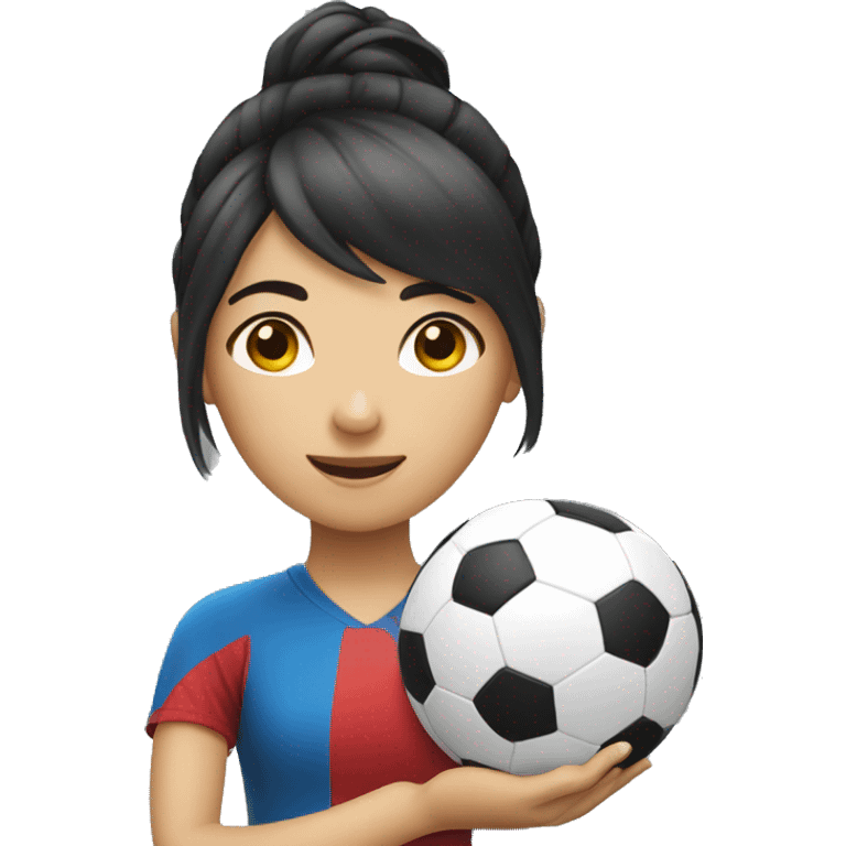 A Asian Girl holding a Soccer Ball emoji