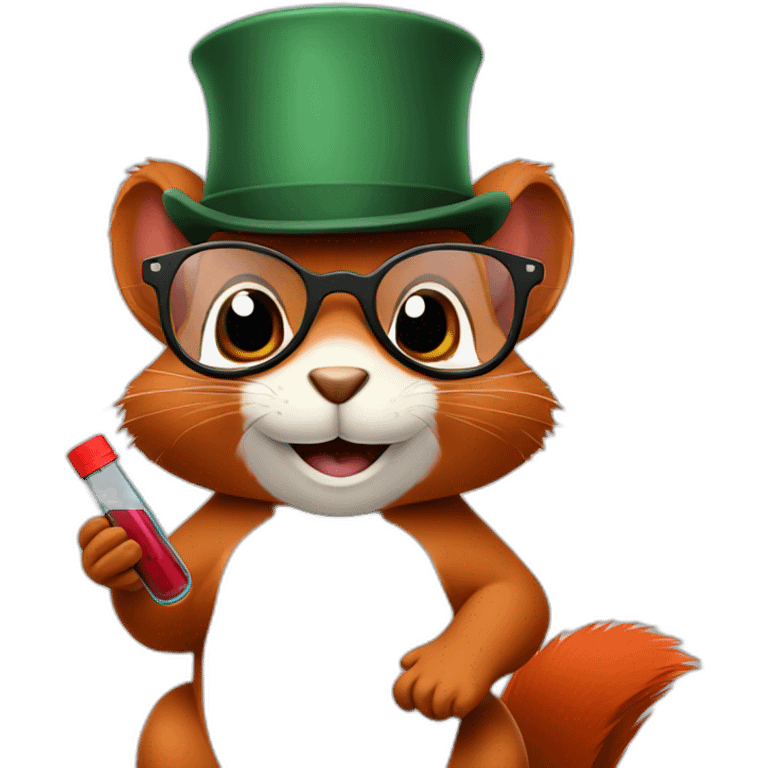 chemist squirrel with glasses and hat, holding a red test tube emoji