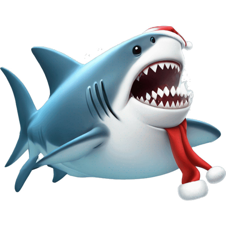 happy Shark with a santa emoji