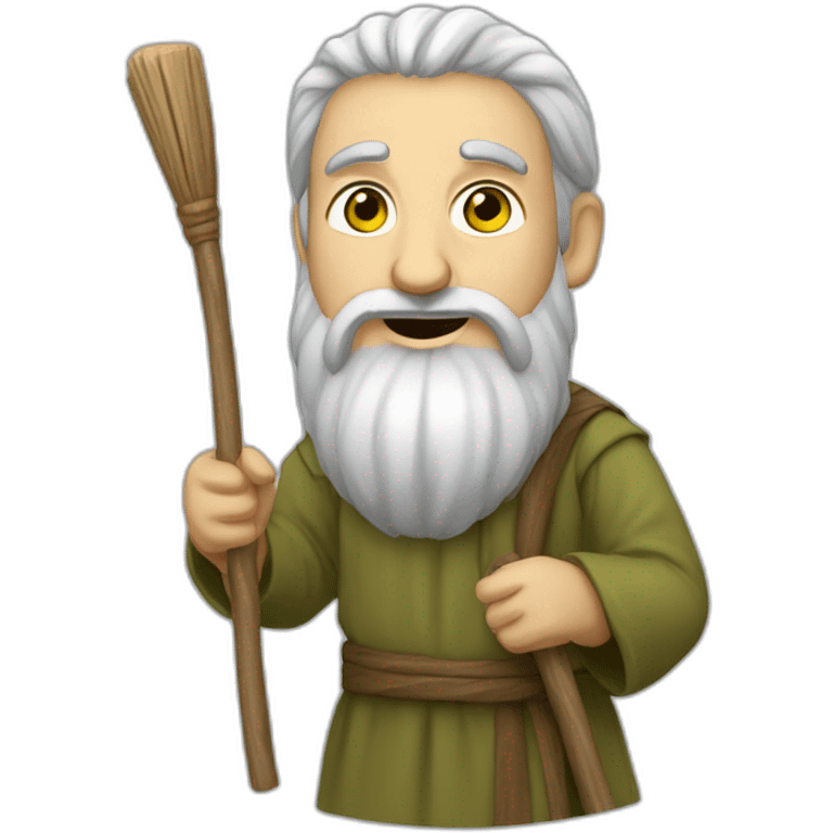 Caucasian Prophet Moïse with beard and wooden stick emoji