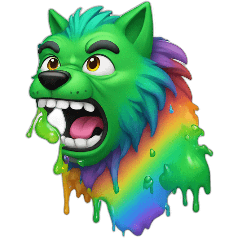 werewolf puking rainbow, making green face emoji