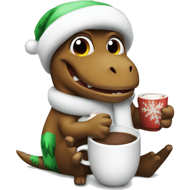 Christmas trex drinking hot cocoa  emoji