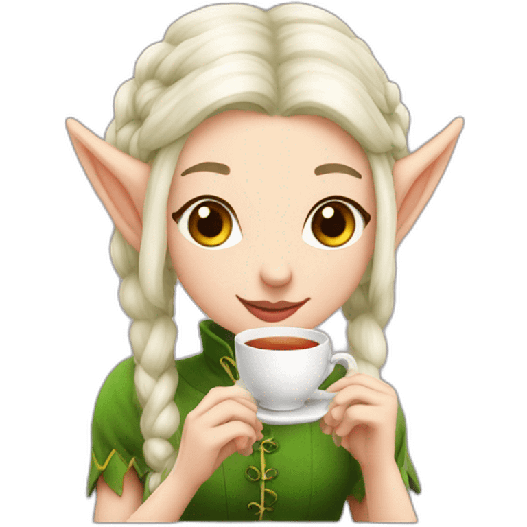 elf with white pigtails sipping a cup of tea emoji