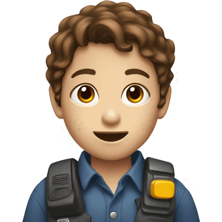 Child with brown hair and freckles and walkie talkie emoji