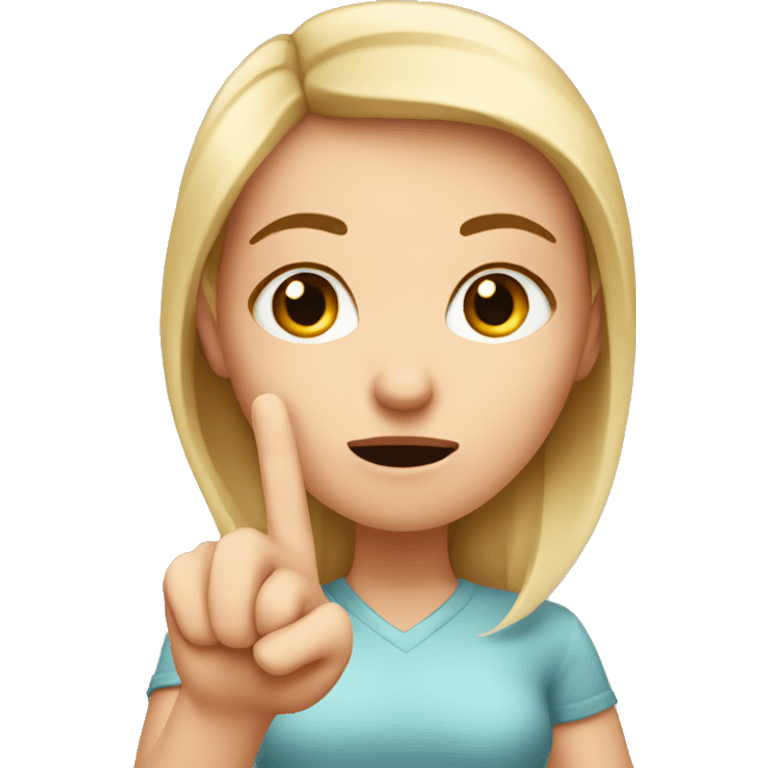 A white girl with an important face turns her finger near her nose, dissatisfied emoji