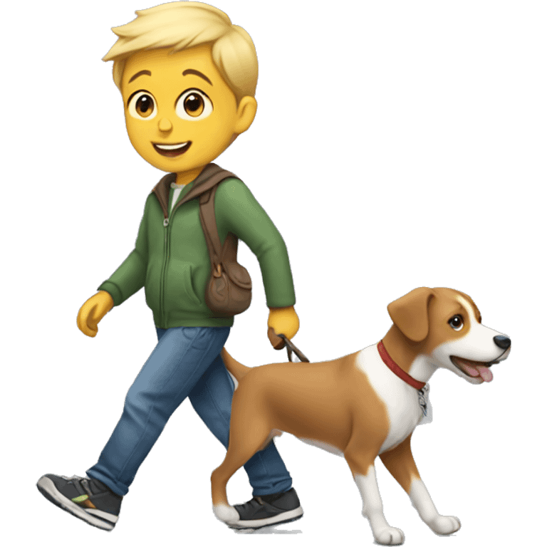 Little boy walking dog emoji