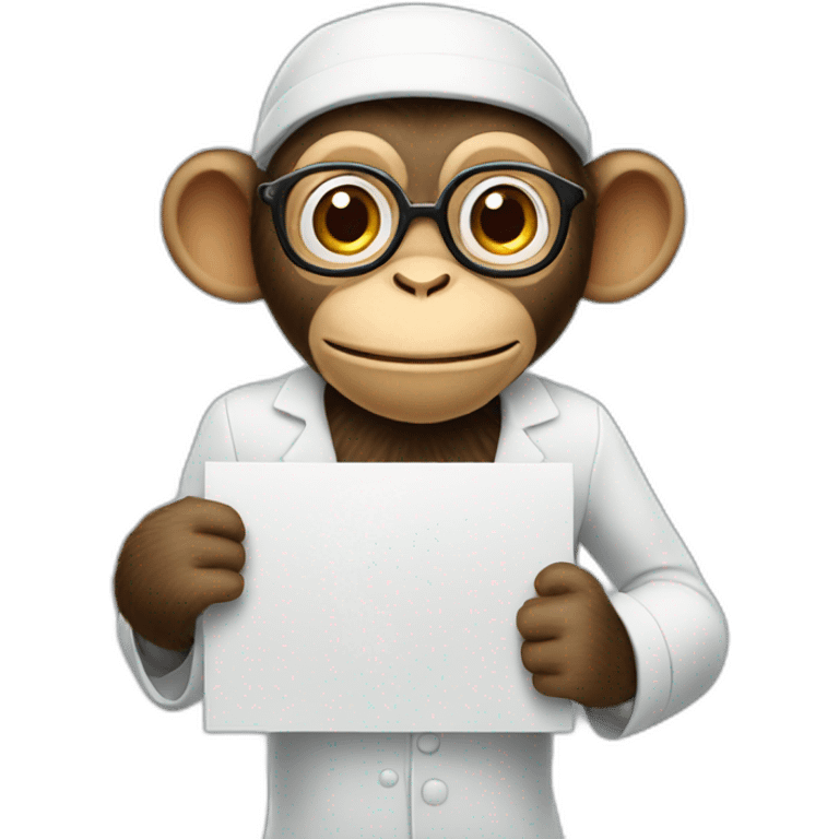 monkey professor holding a sign with like emoji