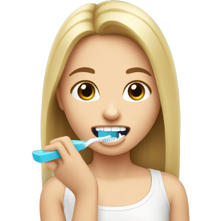 White girl brushing her teeth  emoji