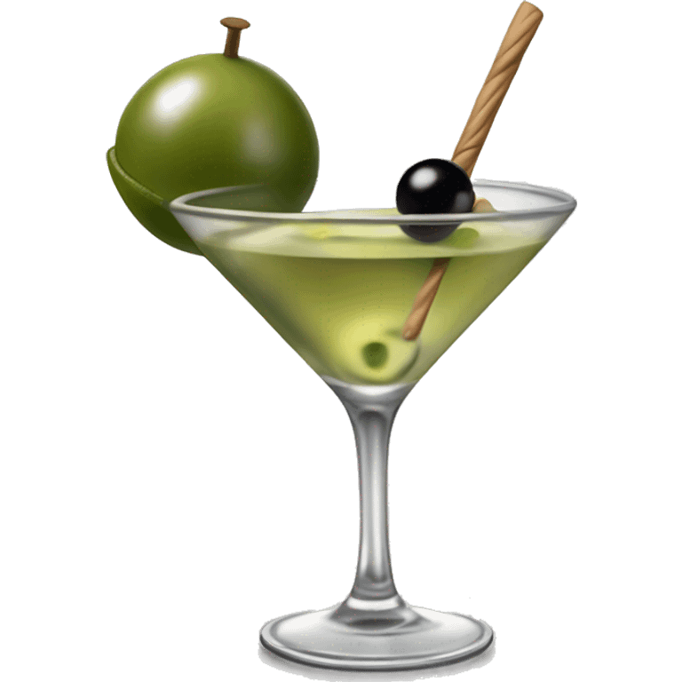 Dirty martini cocktail garnished with 2 olives on a stick emoji