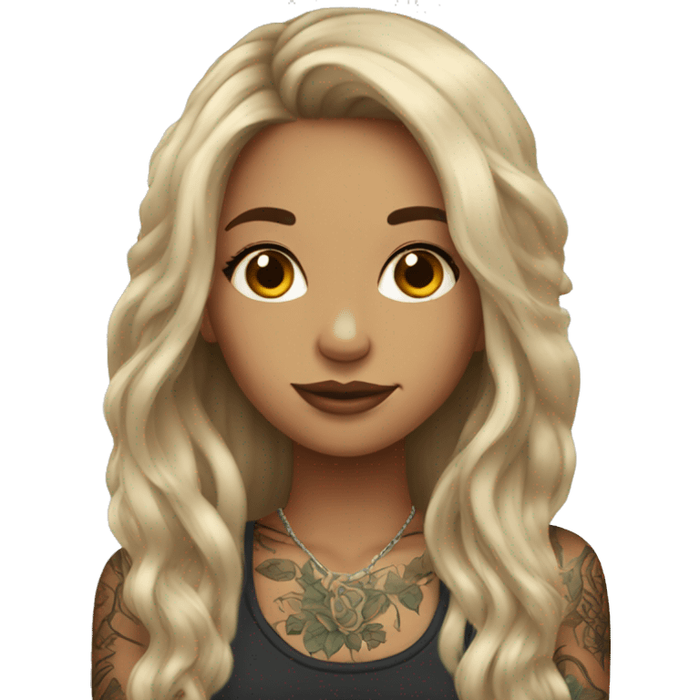 Beautiful girl with tattoos and long hair emoji