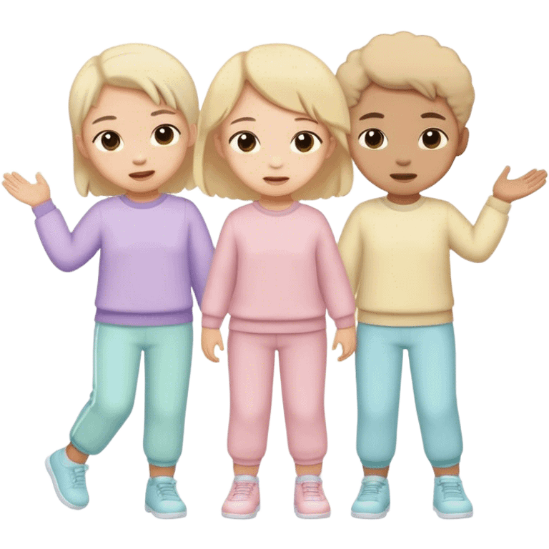 children in pastel clothes play emoji