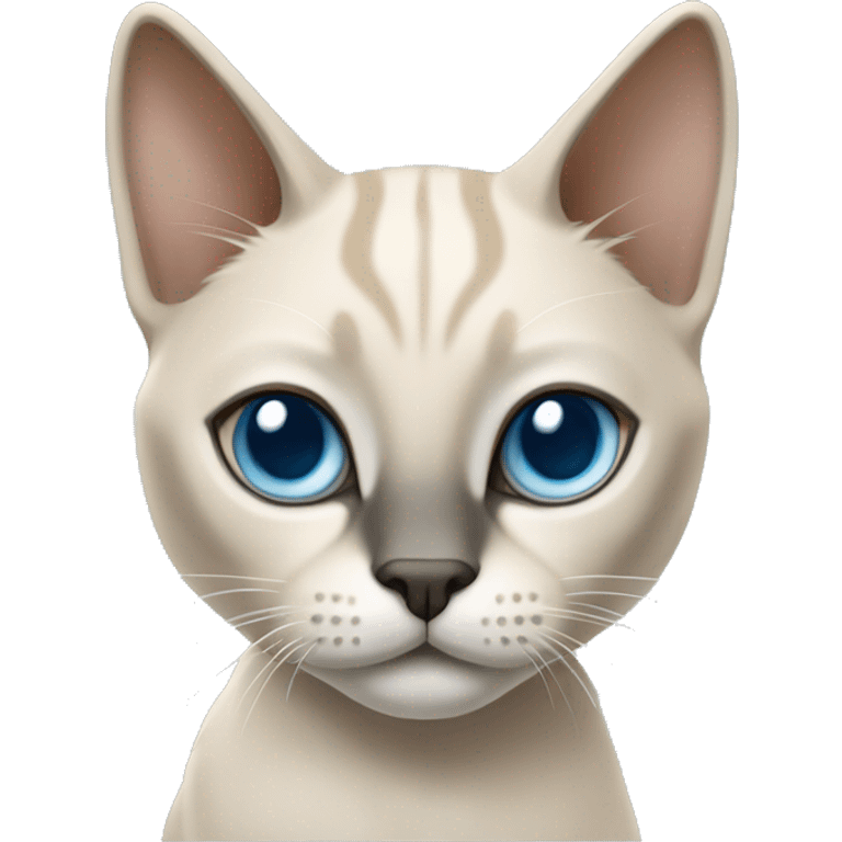 Thai breed cat with a light cream-brown body, dark gray nose and face, ears, and paws. sharp ears, and striking light blue eyes  emoji