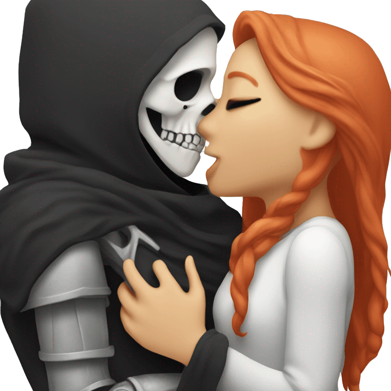 Handsome reaper kissing a pale red headed girl emoji