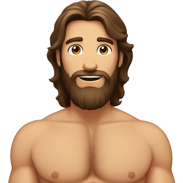 Tall Shirtless man with long brown hair and beard  emoji