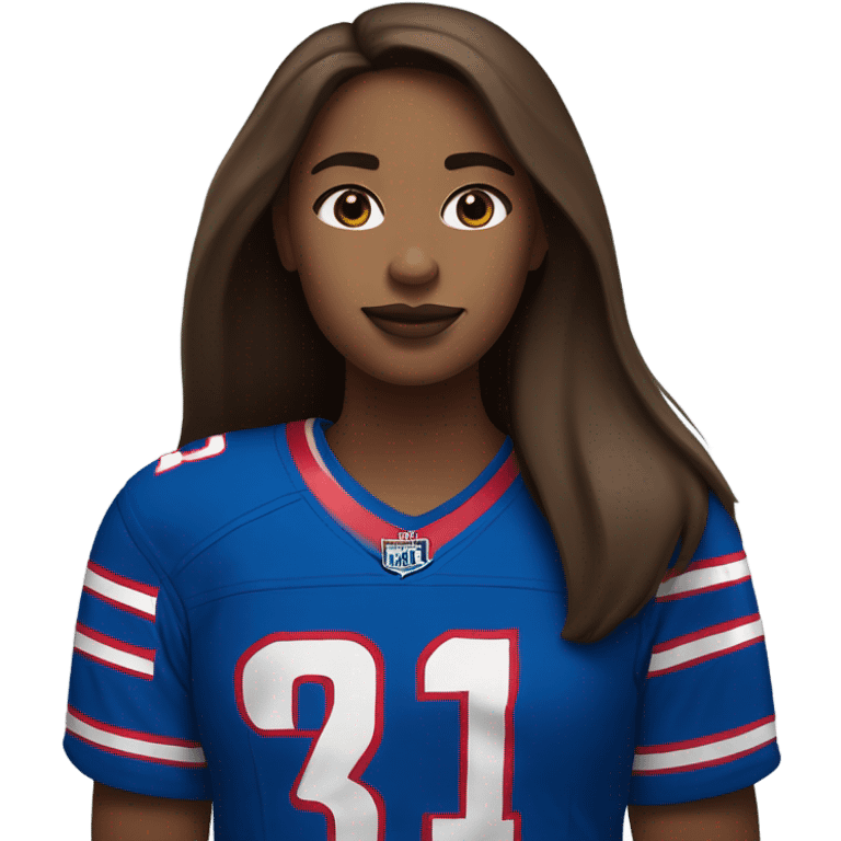 Girl with long brown hair wearing buffalo bills jersey emoji