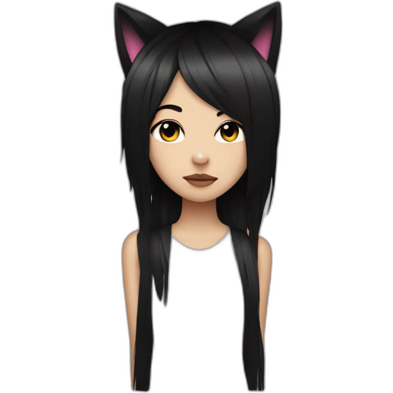 Emo girl with cat ears black hair covering one eye emoji