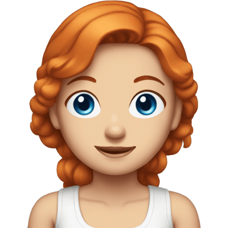 Blue eyed, auburn haired Woman in one piece with a tail emoji