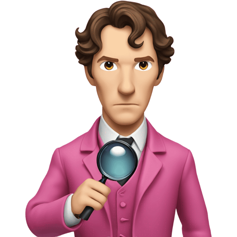 Benedict Cumberbatch-like Sherlock Holmes all in all intensive pink suit holding magnifying glass, upper body emoji