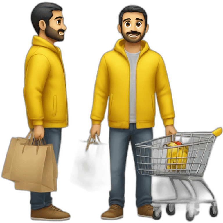 Armenian men doing shopping  in yellow clothes  emoji