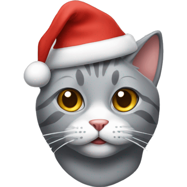 Grey cat with a Christmas hat emoji