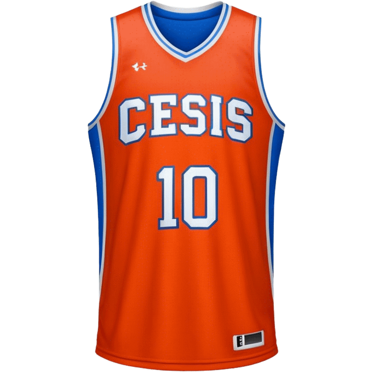 Cinematic Realistic image of a basketball jersey rendered in bold team colors with finely textured fabric and realistic creases, set against an energetic court backdrop with bright, dynamic lighting emoji