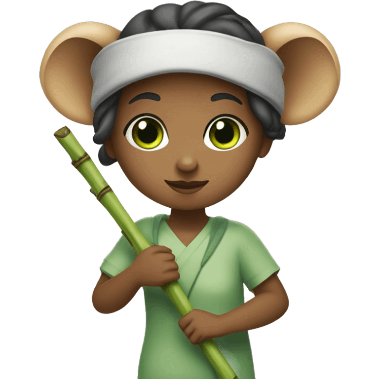 Girl with green eyes and koala ears holding bamboo stick  emoji