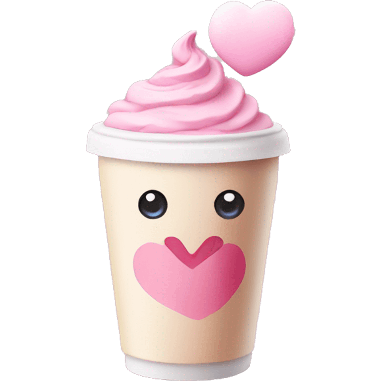 pink latte with heart stickers on the cup emoji