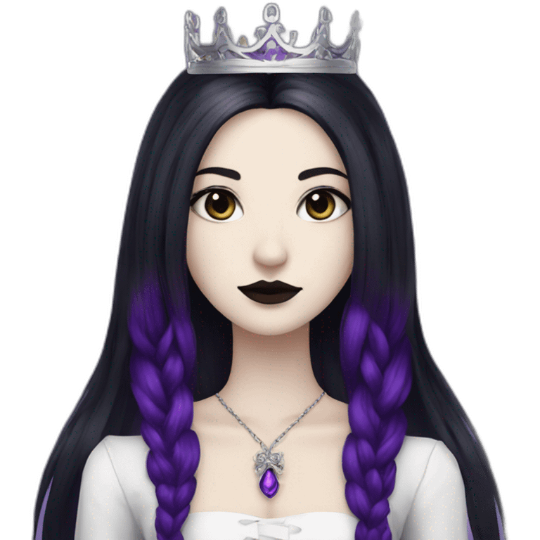 Queen white skin gothic girl long dark black and purple hair emoji