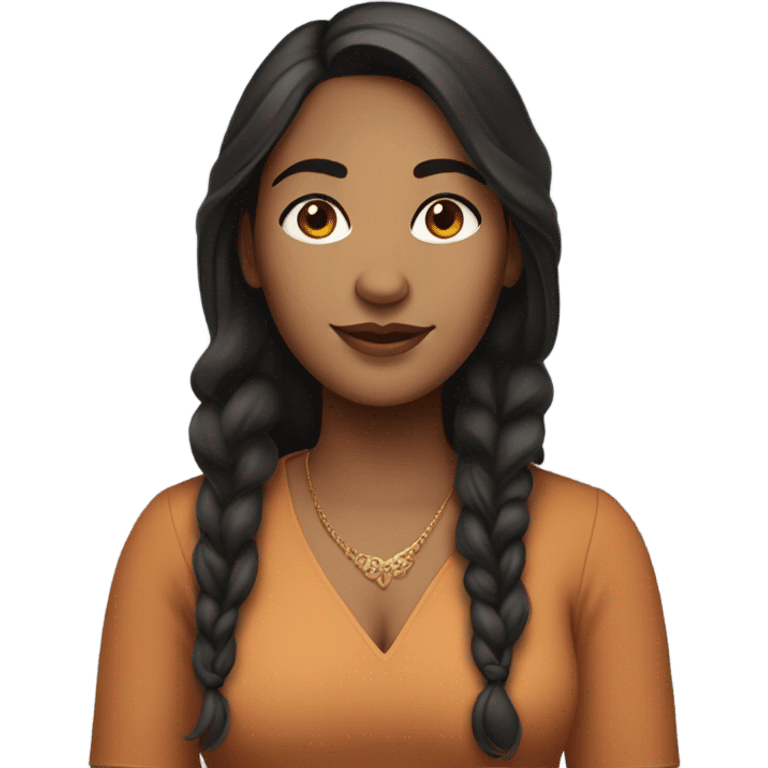 indian woman with light skin and dark hair with a middle part. she is curvy and has a freckle on her cheek emoji