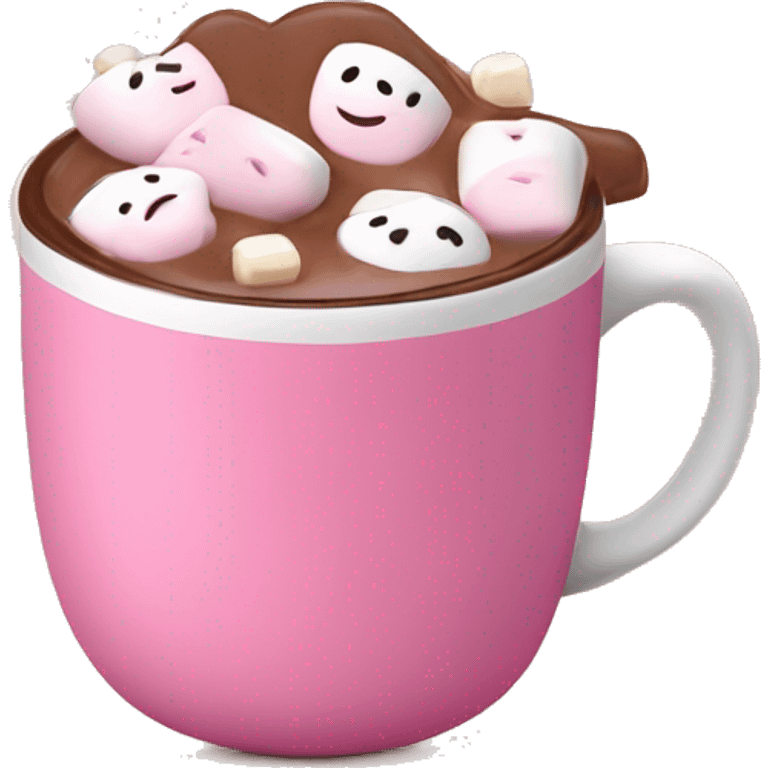 cute hot chocolate with a pink mug with marshmallows emoji