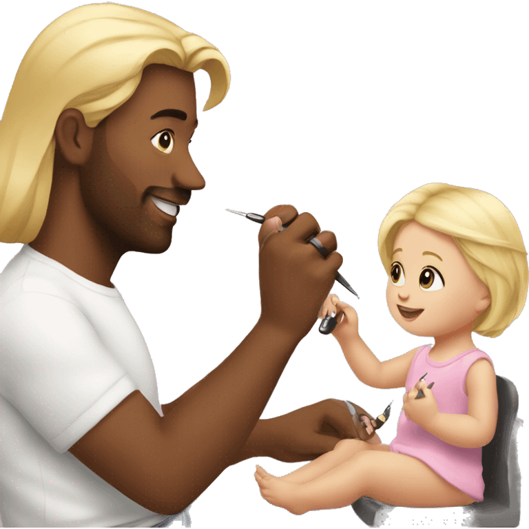 blonde babydaughter gives blonde dad a manicure emoji