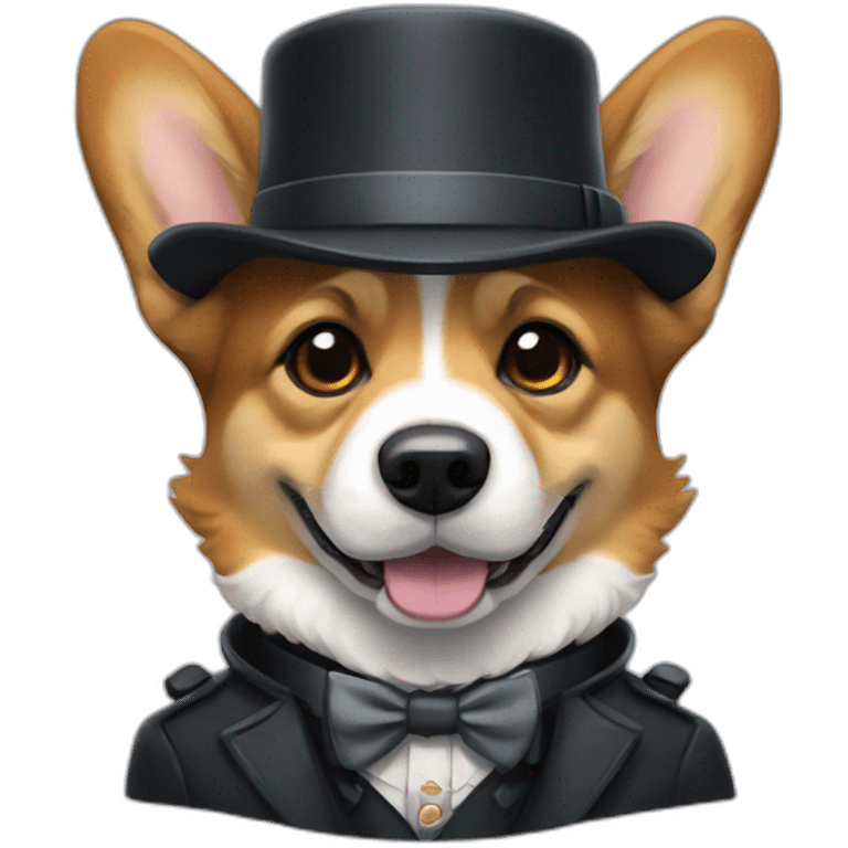 Corgi negro con traje de Sherlock holmes emoji