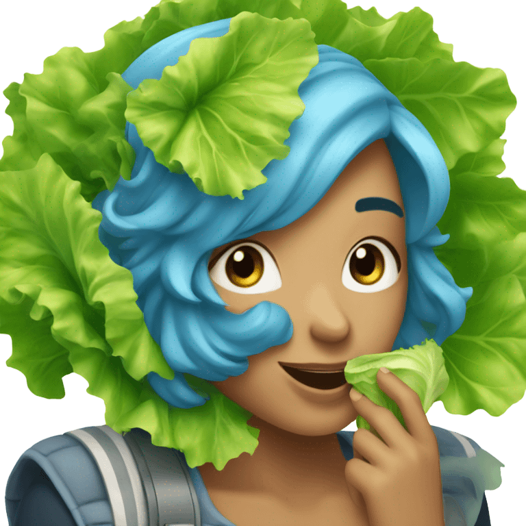 Blue hair girl, eating lettuce emoji