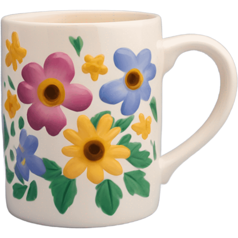 ceramic mug with flowers painted on it emoji