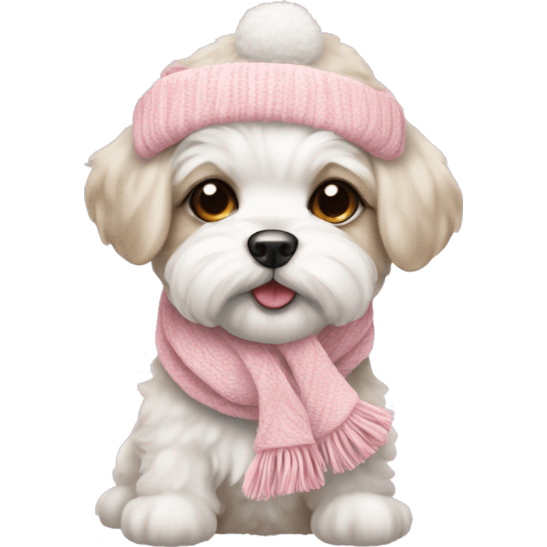 schichon winter puppy with pale pink christmas hat and scarf emoji