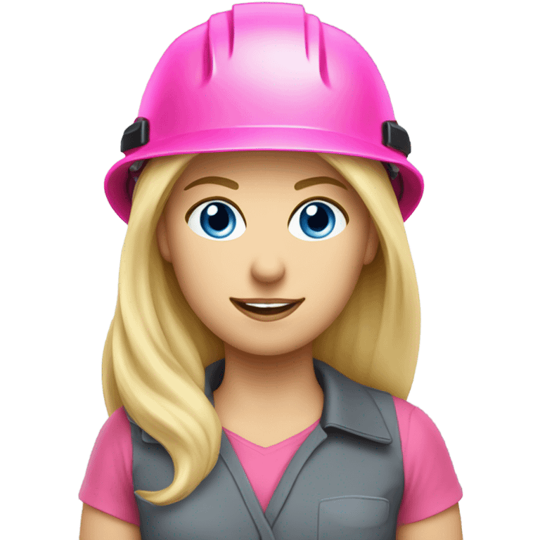 blonde hair blue eyed girl electrician with pink helmet  emoji