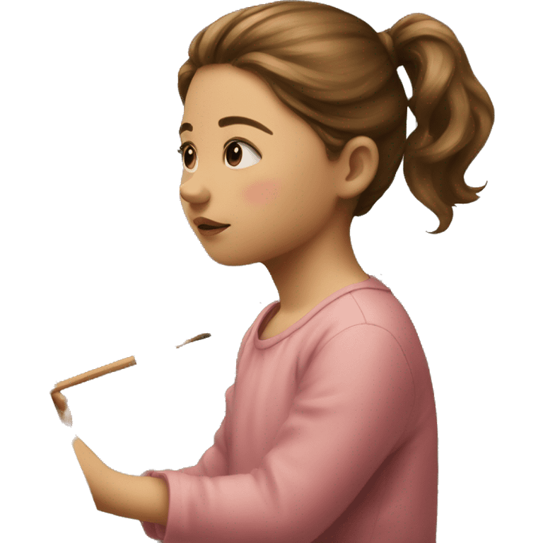 girl watching at painting emoji